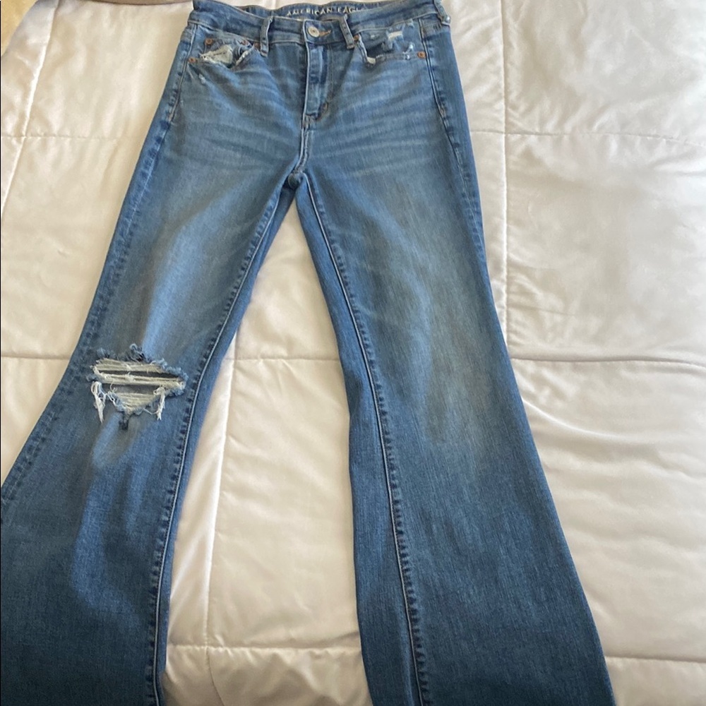 American Eagle Blue Flare Wide Leg Jeans